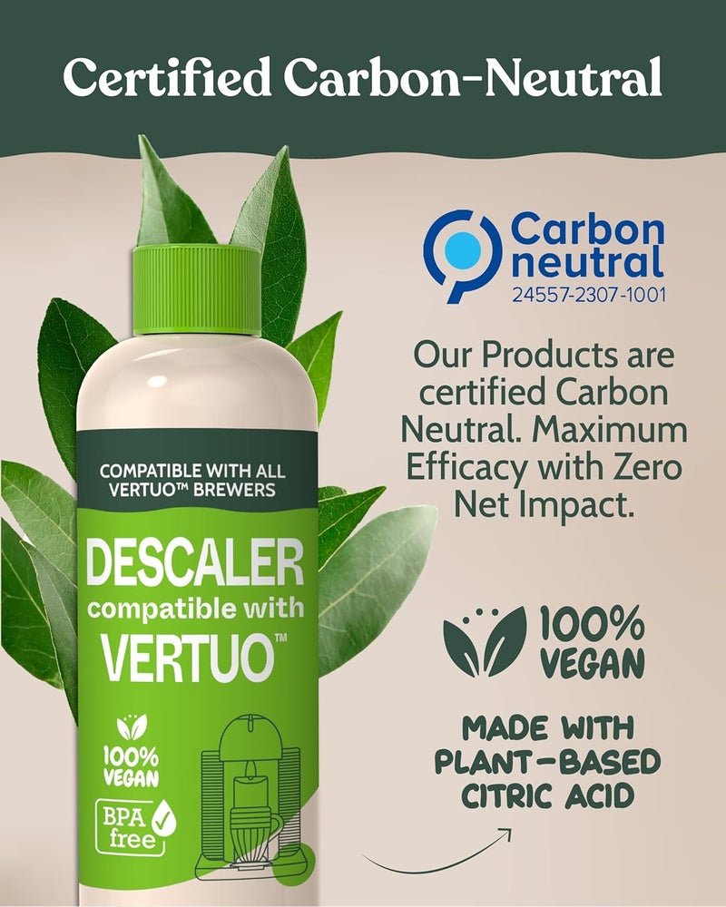 Roobi Nespresso Vertuo Compatible Descaling Solution. Eco-Friendly Formula to Clean & Descale Your Nespresso Vertuoline Machine. 2 Uses per Bottle, 2 Pack. Carbon Neutral Vertuo Descaling Kit. - Image 2
